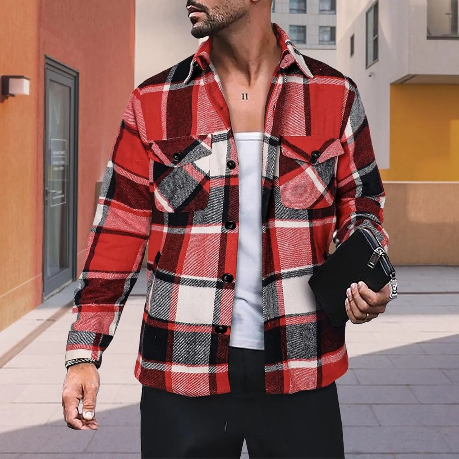 Men's Flannel Jackets Sweater Sweater Button Color with Plush Block Turtleneck Men's Soft Warm Coat for Men with