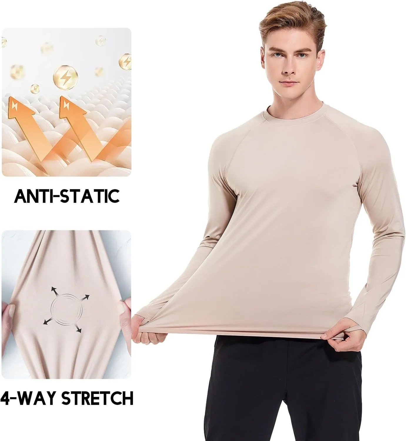 Men's Fleece Lined Thermal Shirts Midweight Crew/Mock Neck Base Layer Long Sleeve Top Cold Weather Workout