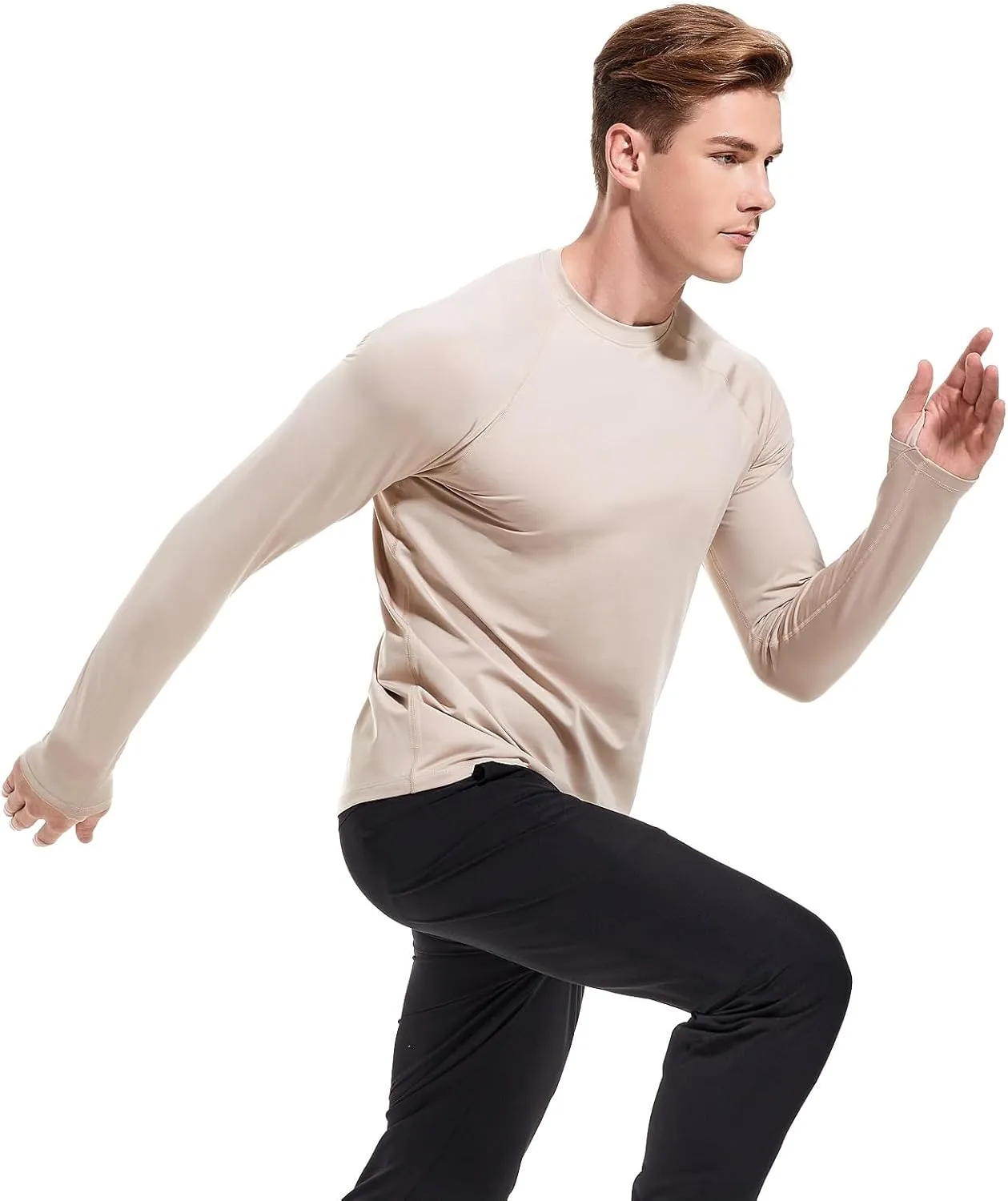 Men's Fleece Lined Thermal Shirts Midweight Crew/Mock Neck Base Layer Long Sleeve Top Cold Weather Workout