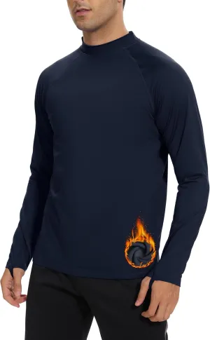 Men's Fleece Lined Thermal Shirts Midweight Crew/Mock Neck Base Layer Long Sleeve Top Cold Weather Workout