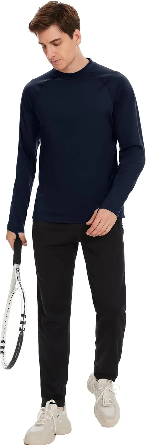 Men's Fleece Lined Thermal Shirts Midweight Crew/Mock Neck Base Layer Long Sleeve Top Cold Weather Workout