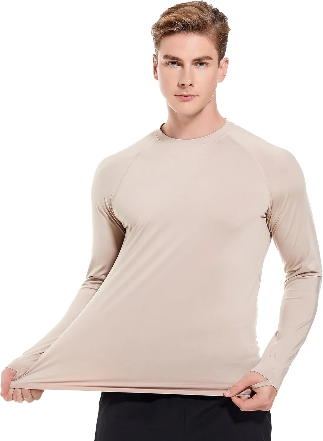 Men's Fleece Lined Thermal Shirts Midweight Crew/Mock Neck Base Layer Long Sleeve Top Cold Weather Workout
