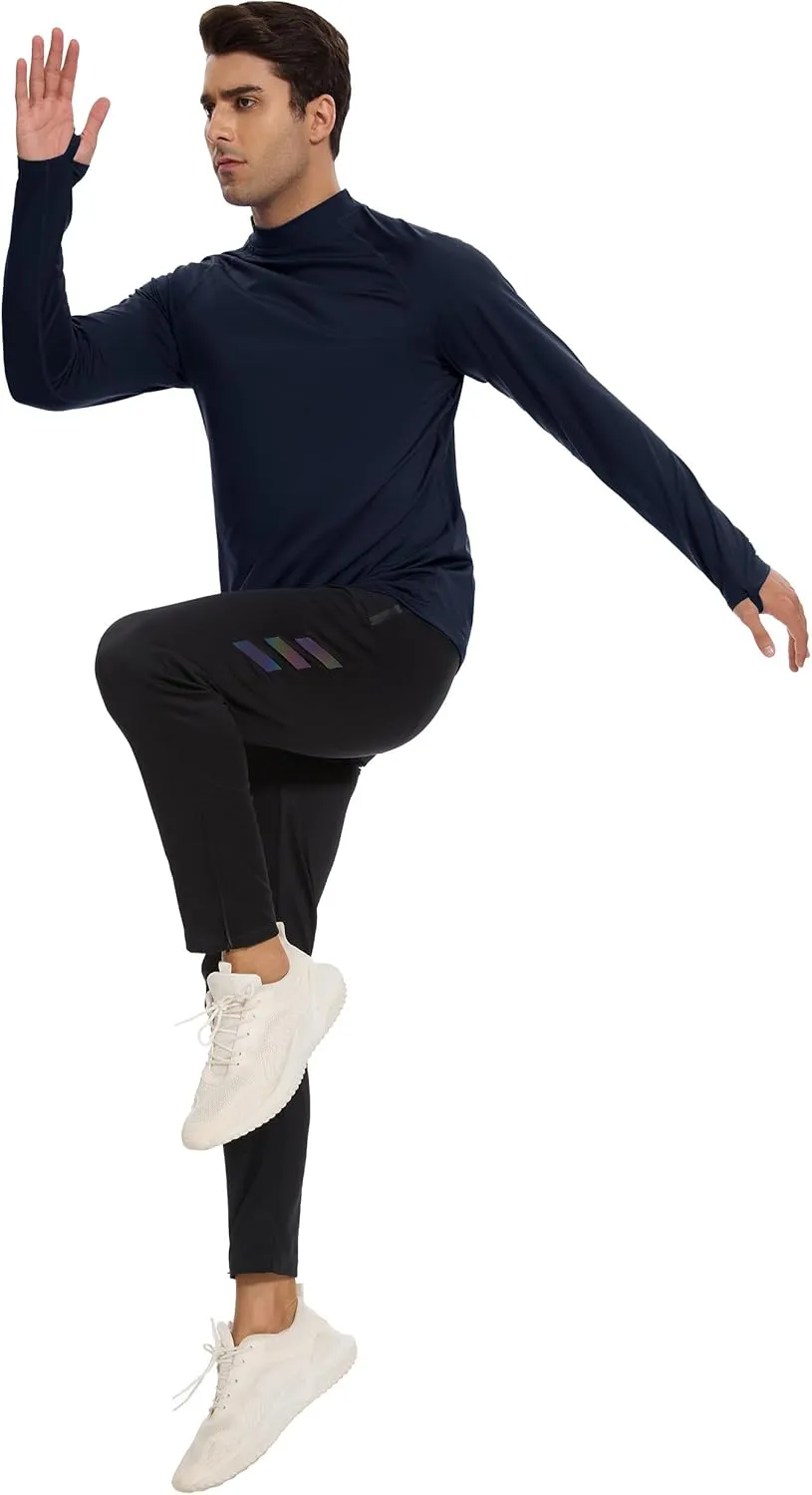 Men's Fleece Lined Thermal Shirts Midweight Crew/Mock Neck Base Layer Long Sleeve Top Cold Weather Workout