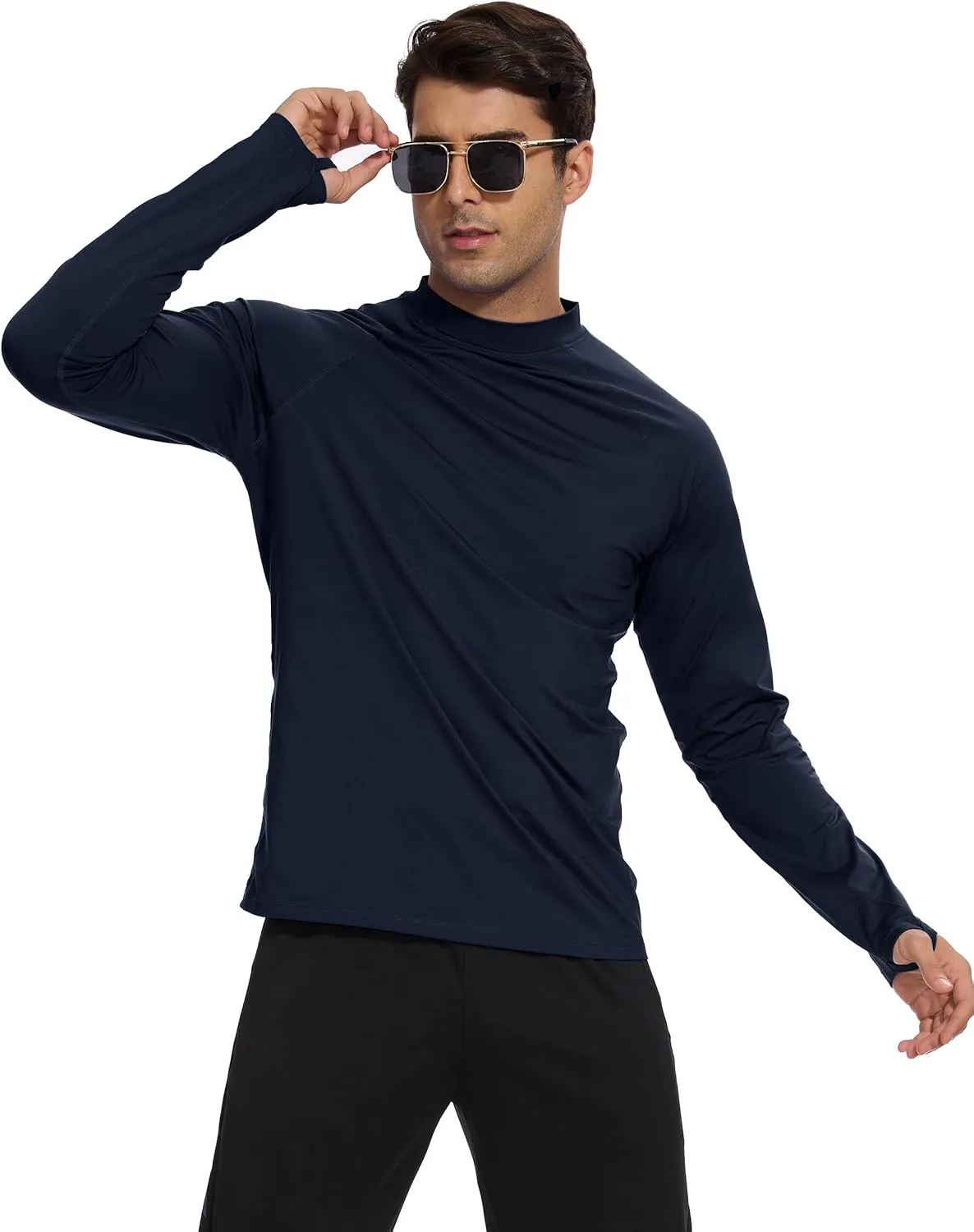 Men's Fleece Lined Thermal Shirts Midweight Crew/Mock Neck Base Layer Long Sleeve Top Cold Weather Workout