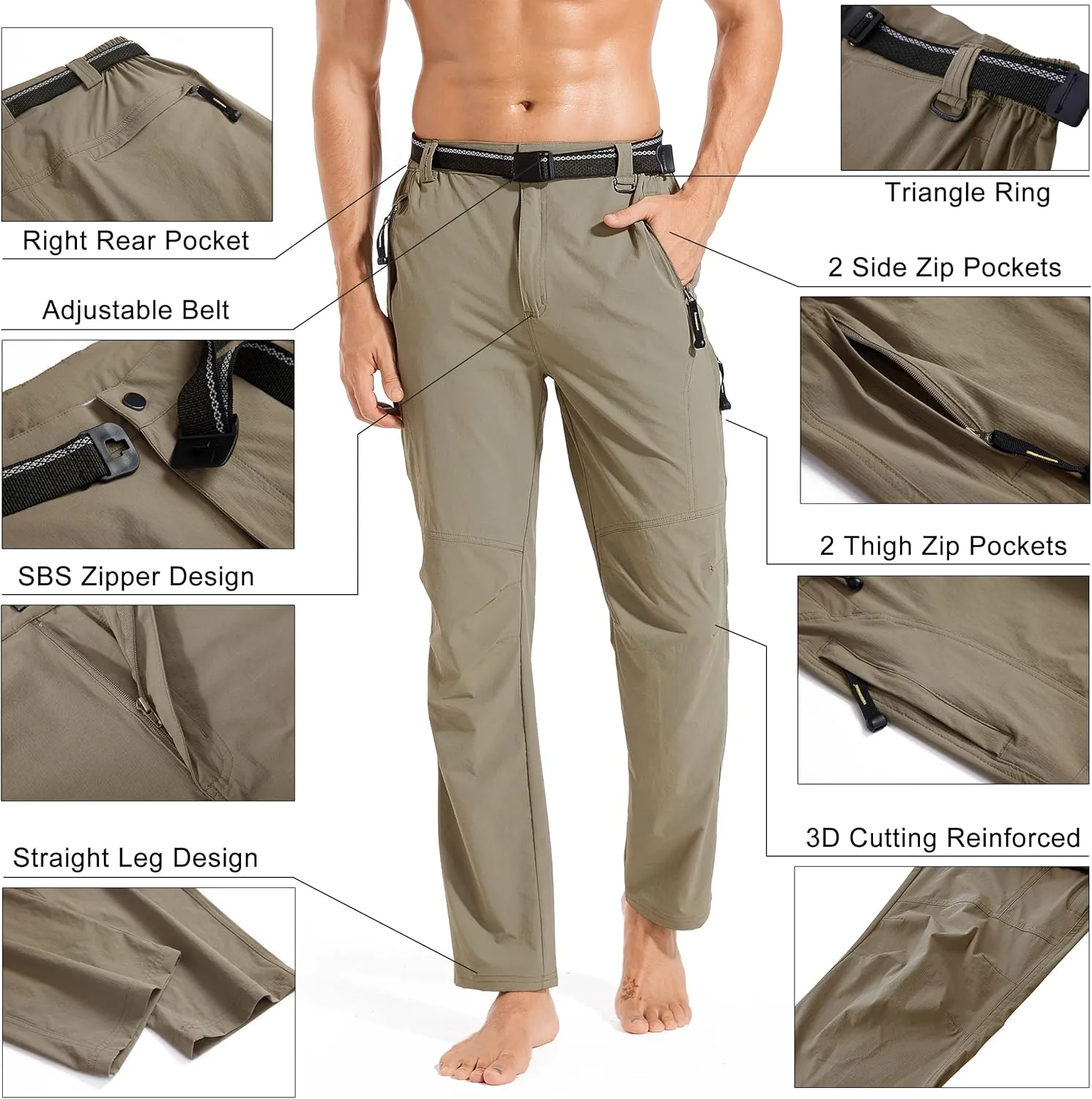 Men's Hiking Cargo Pants Quick-Dry Outdoor Water Resistant Lightweight Mountain Breathable Zipper Pocket Work Pants
