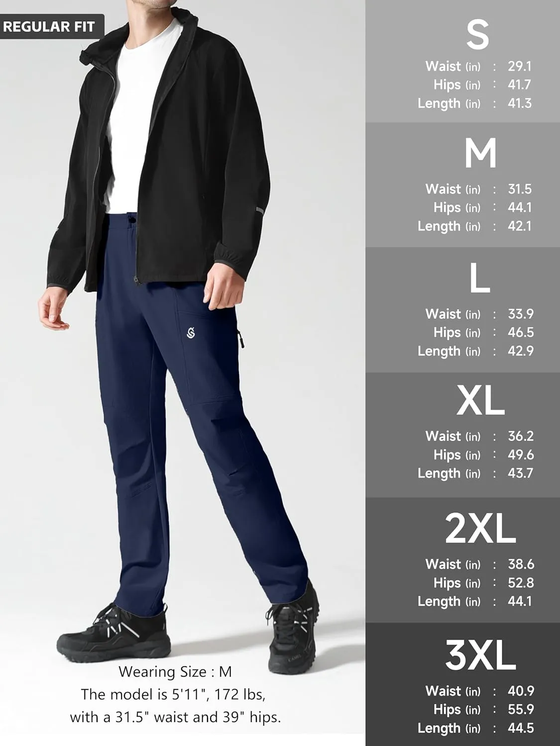Men's Hiking Pants, Quick Dry Travel Pants Men Lightweight Outdoor Large Pocket Casual Work Pants Water-Resistant