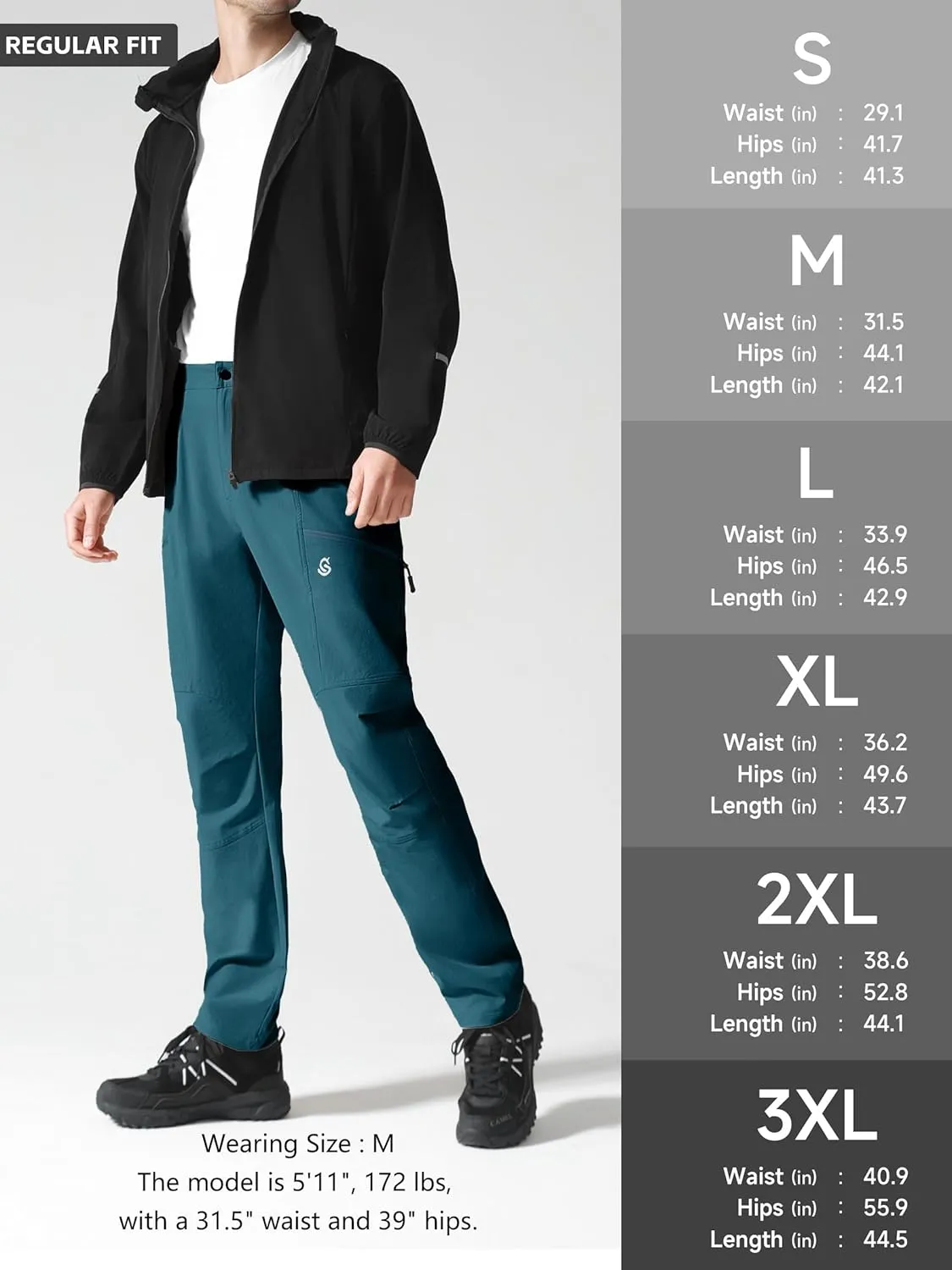 Men's Hiking Pants, Quick Dry Travel Pants Men Lightweight Outdoor Large Pocket Casual Work Pants Water-Resistant