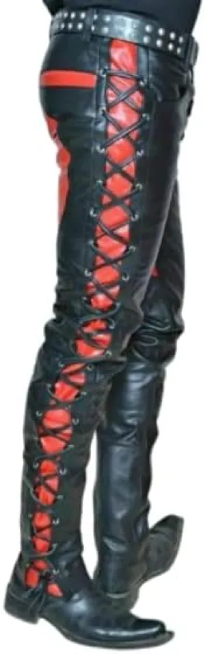 Men's Leather Motorcycle Pant Real Native American Hand Made Cowboy Style Cowhide Leather Pant