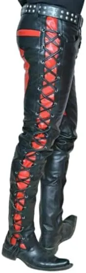 Men's Leather Motorcycle Pant Real Native American Hand Made Cowboy Style Cowhide Leather Pant