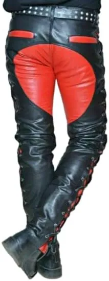 Men's Leather Motorcycle Pant Real Native American Hand Made Cowboy Style Cowhide Leather Pant