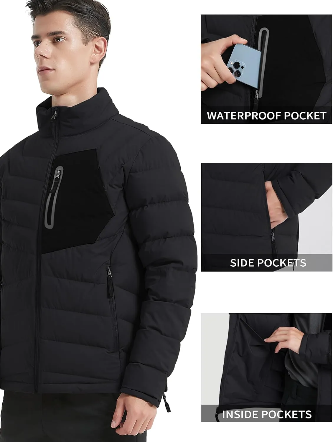 Men's Lightweight Puffer Jacket Insulated Water-Resistant Outdoor Winter Down Jacket for Men