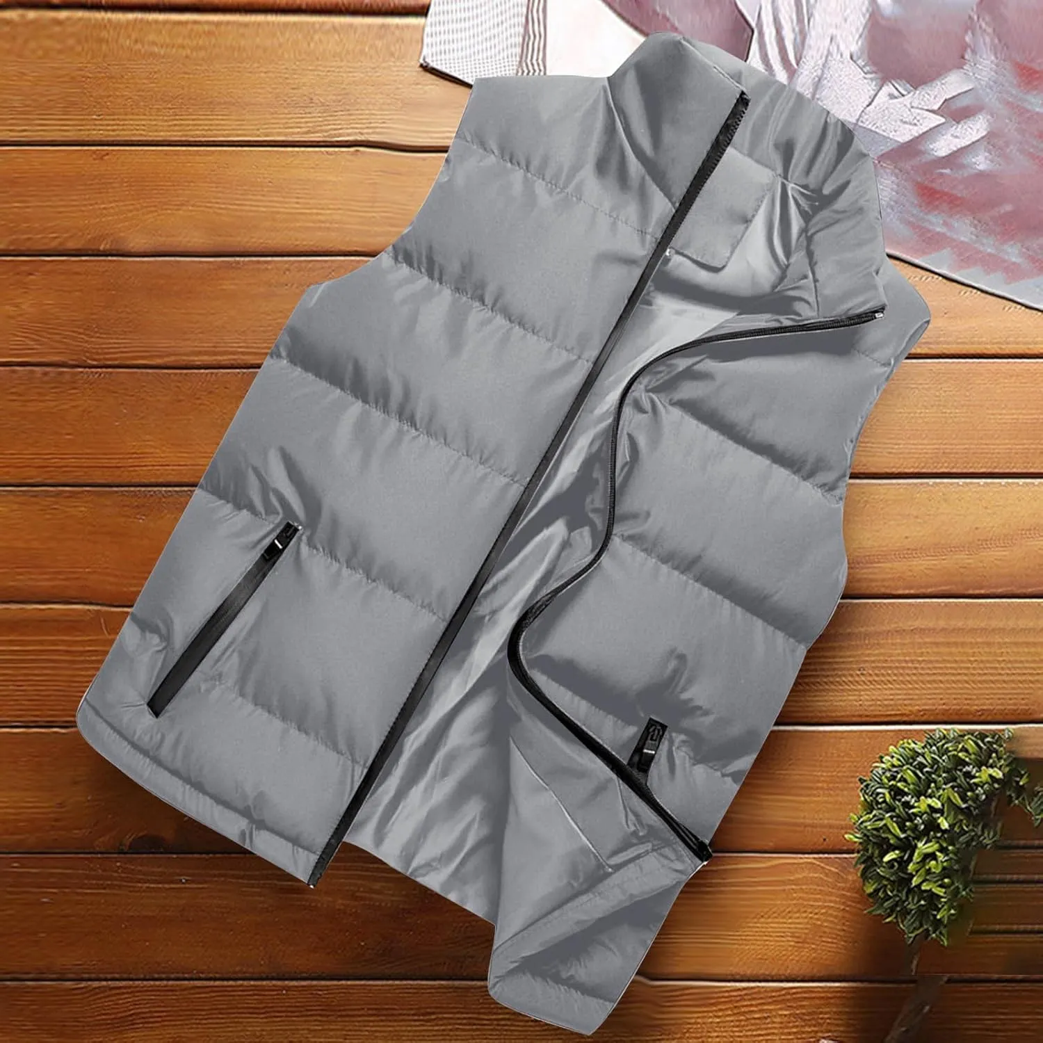 Men's Outdoor Stand Collar Jacket Vest Casual Padded Vest Coats Men's Outdoor Stand Collar Fleece Jacket Vest Coat