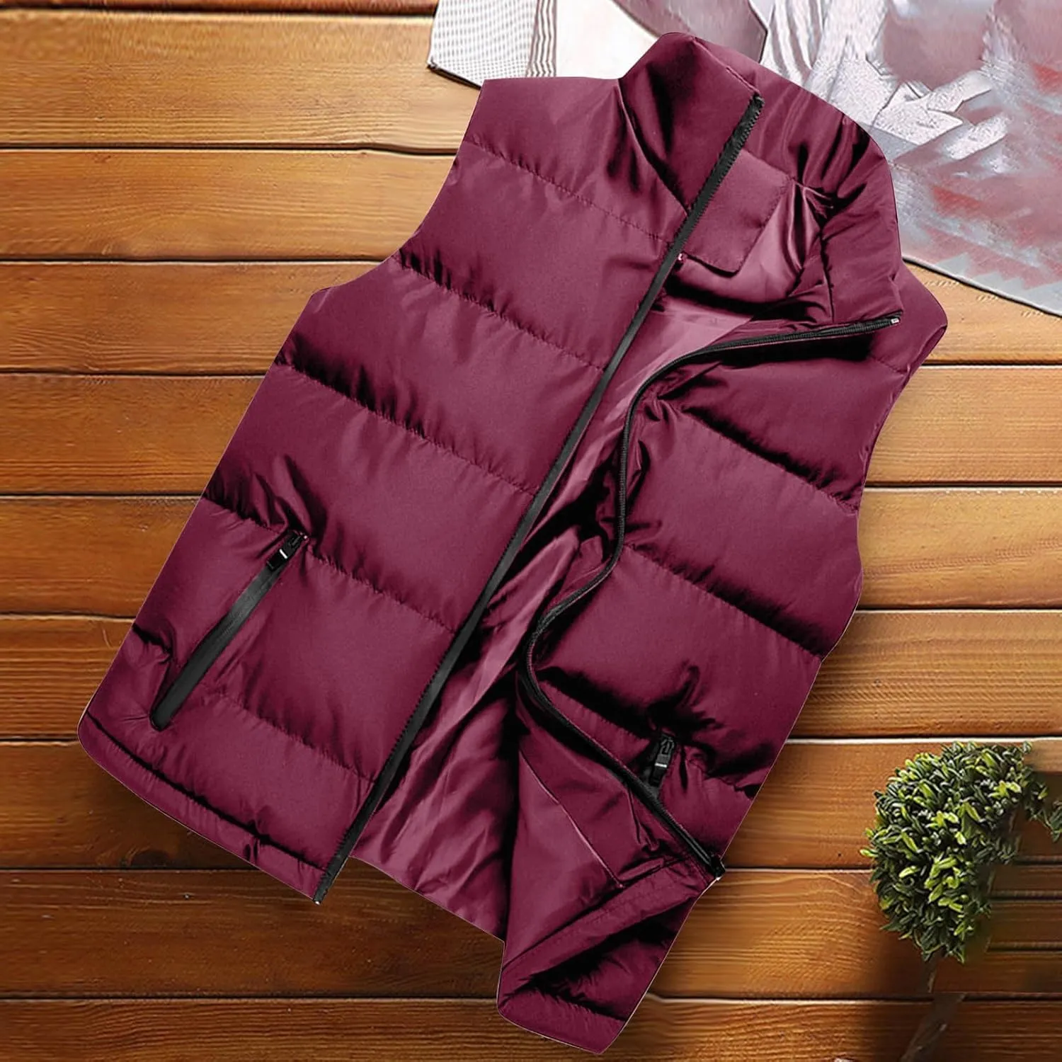 Men's Outdoor Stand Collar Jacket Vest Casual Padded Vest Coats Men's Outdoor Stand Collar Fleece Jacket Vest Coat