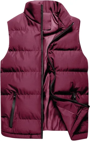 Men's Outdoor Stand Collar Jacket Vest Casual Padded Vest Coats Men's Outdoor Stand Collar Fleece Jacket Vest Coat