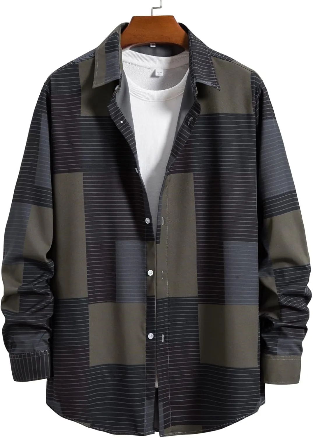Men's Plaid Hooded Shirts Shirt Hooded Collar Long Sleeve Shirt Blouse Coat with Zipper Casual Loose Thicken