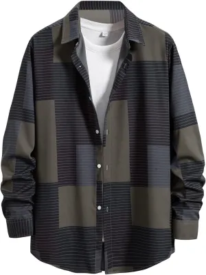 Men's Plaid Hooded Shirts Shirt Hooded Collar Long Sleeve Shirt Blouse Coat with Zipper Casual Loose Thicken