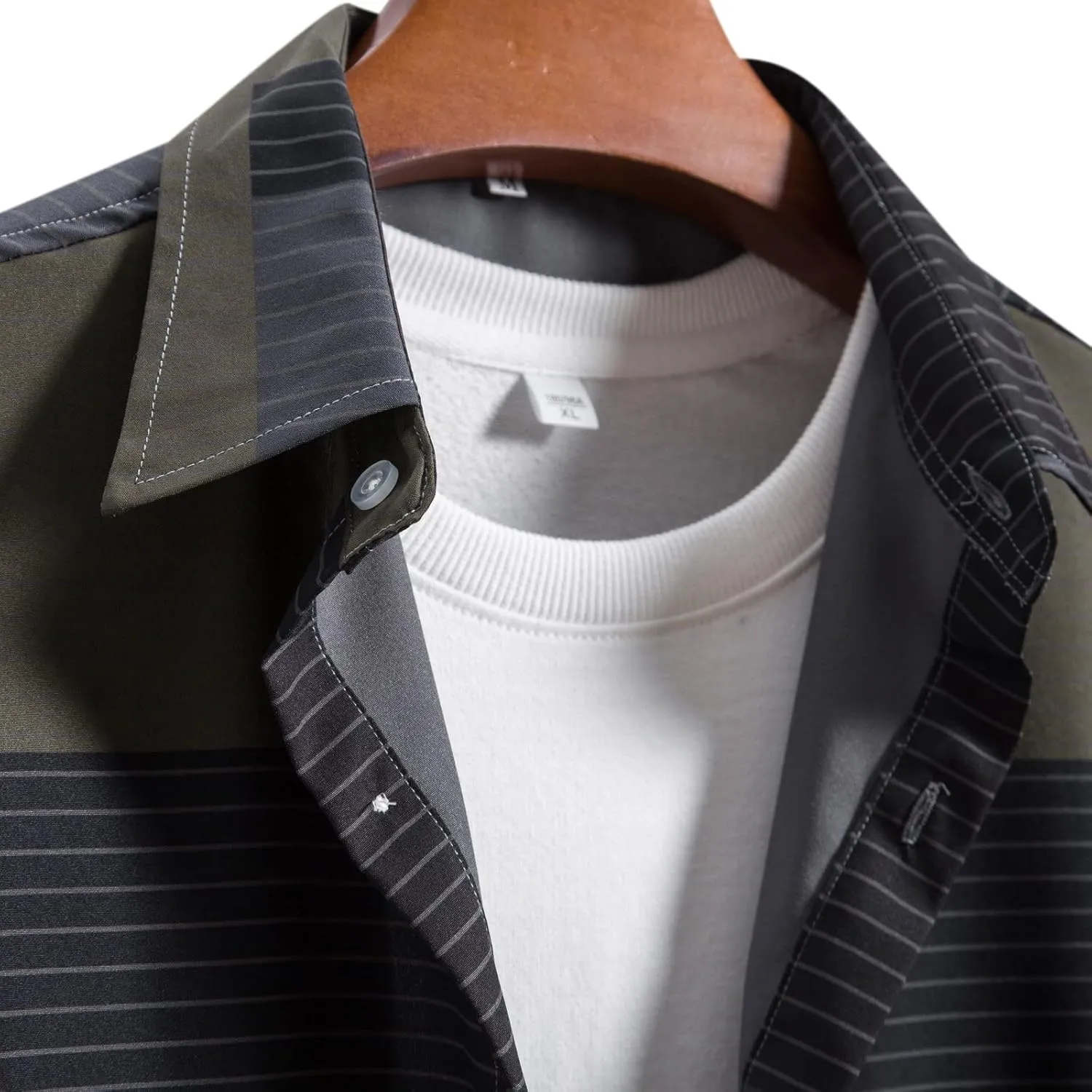 Men's Plaid Hooded Shirts Shirt Hooded Collar Long Sleeve Shirt Blouse Coat with Zipper Casual Loose Thicken