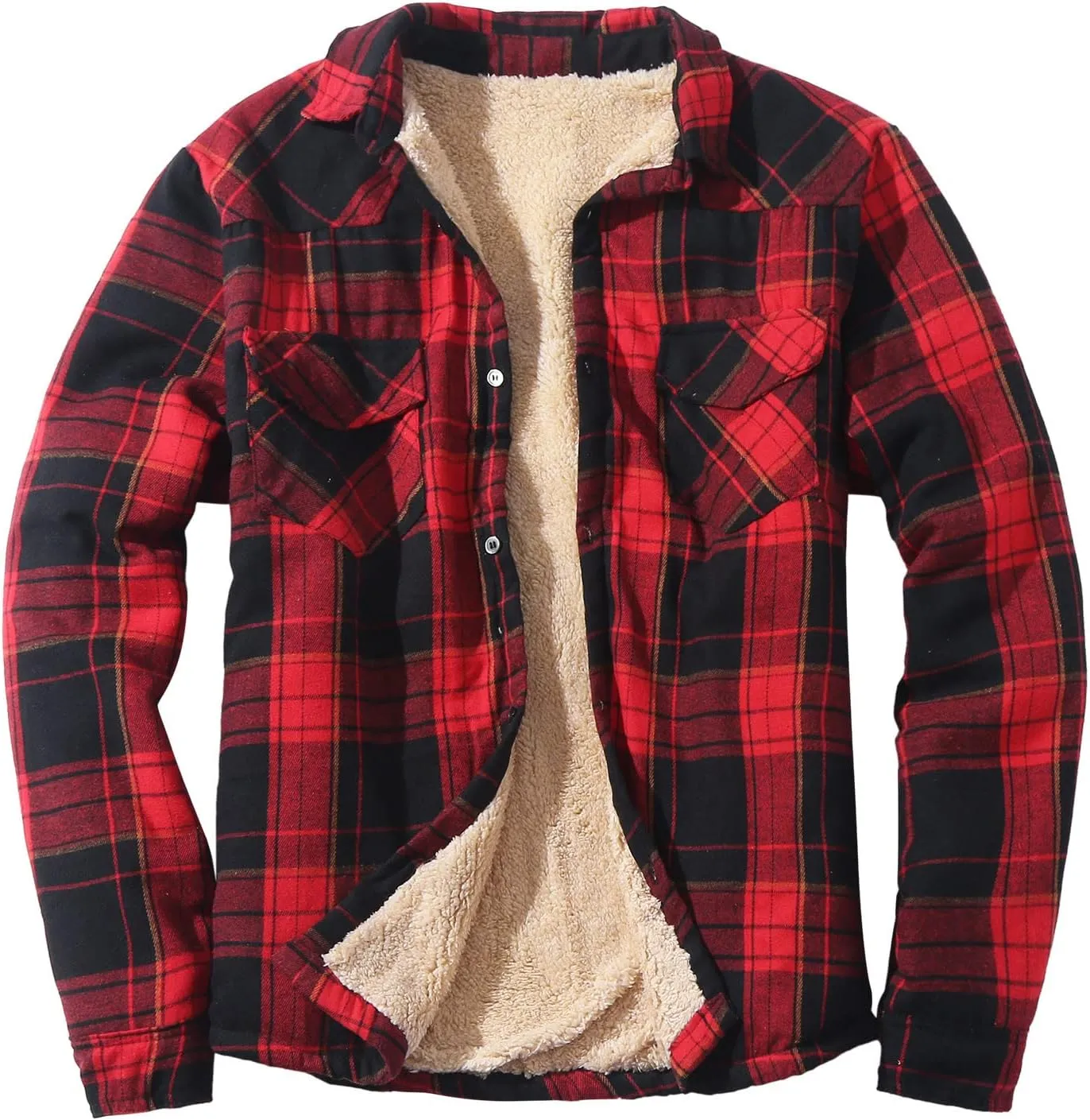 Men's Plaid Shirt Casual Flannel Jacket Lapel Button Down Pocket Long Sleeve Shirt Patchwork Jacket Thickened ​Coat