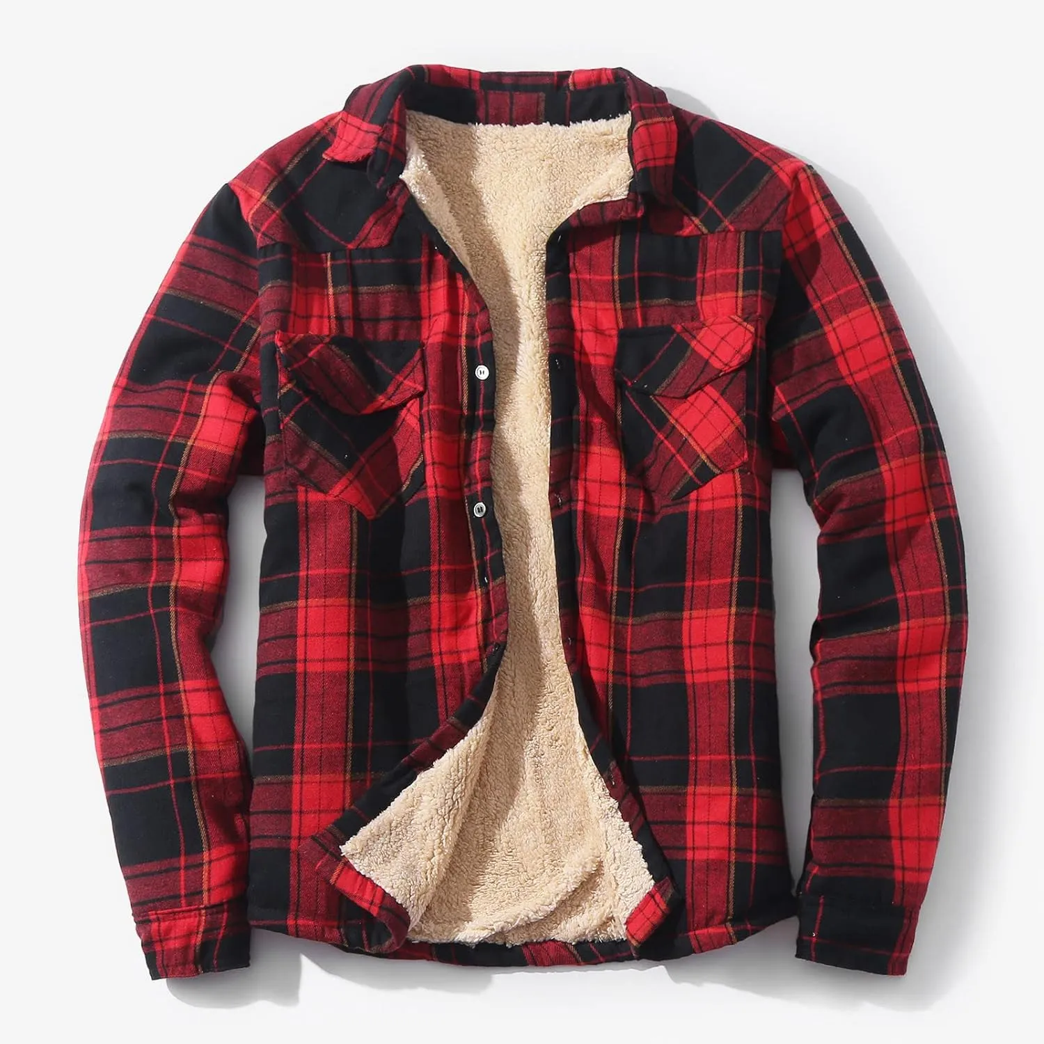 Men's Plaid Shirt Casual Flannel Jacket Lapel Button Down Pocket Long Sleeve Shirt Patchwork Jacket Thickened ​Coat