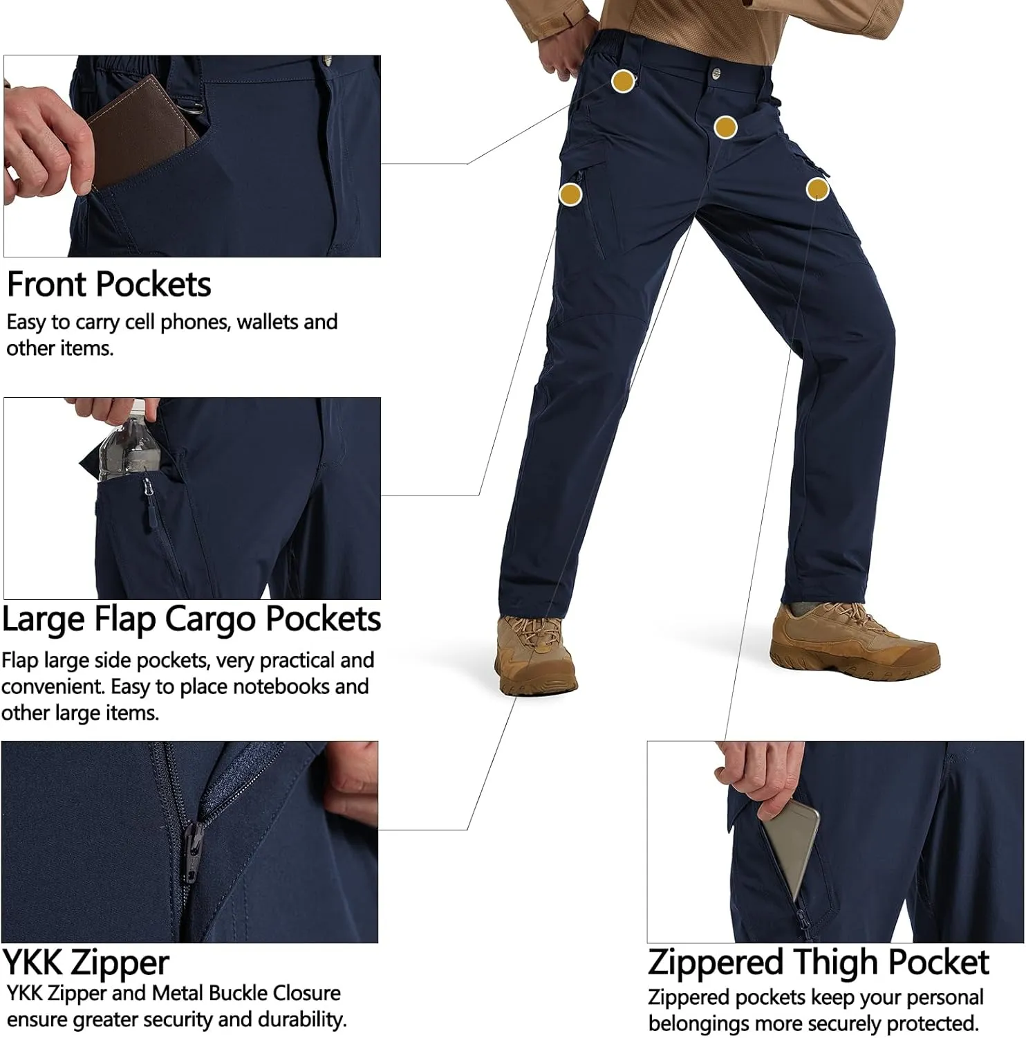 Men's Quick Dry Tactical Pants Water Resistant Cargo Pants Stretch Lightweight Outdoor Work Hiking Pants