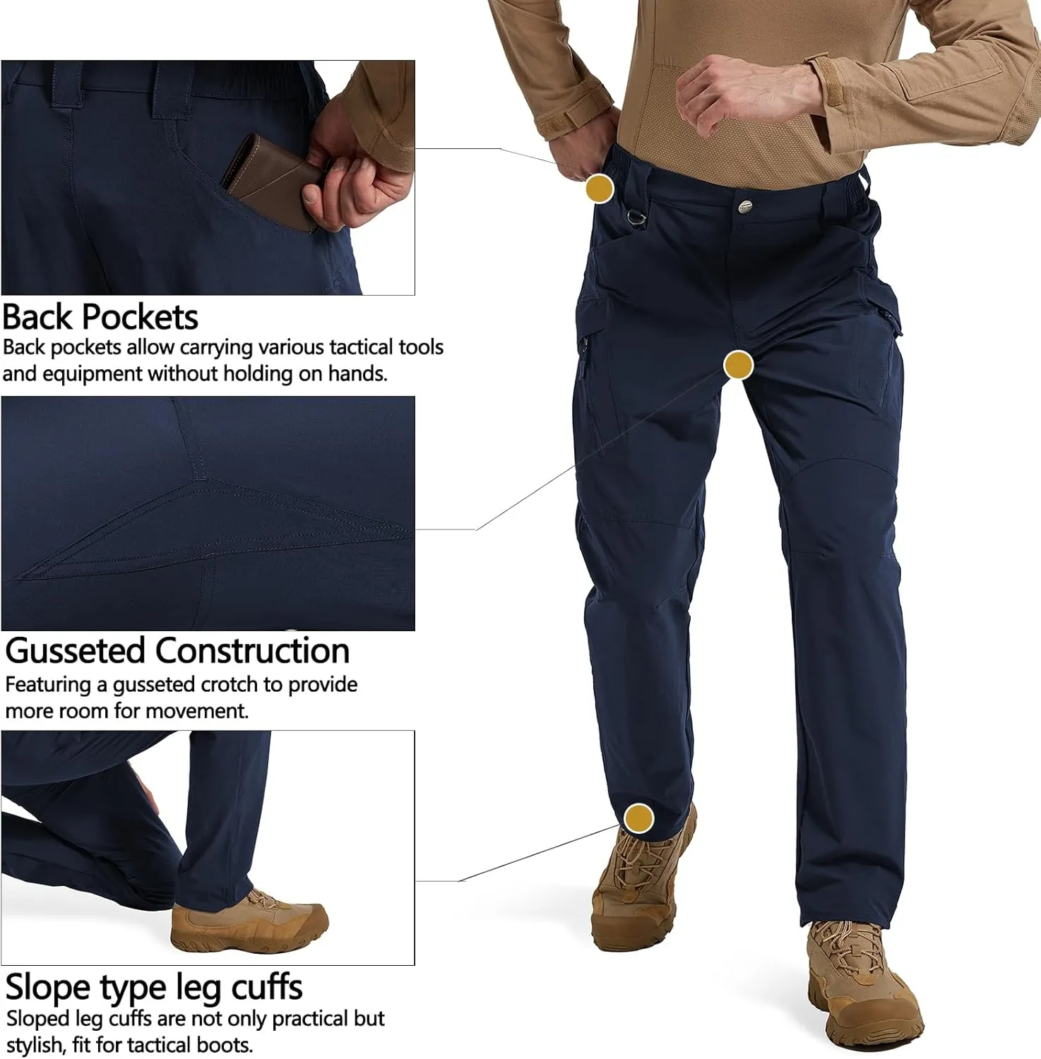Men's Quick Dry Tactical Pants Water Resistant Cargo Pants Stretch Lightweight Outdoor Work Hiking Pants