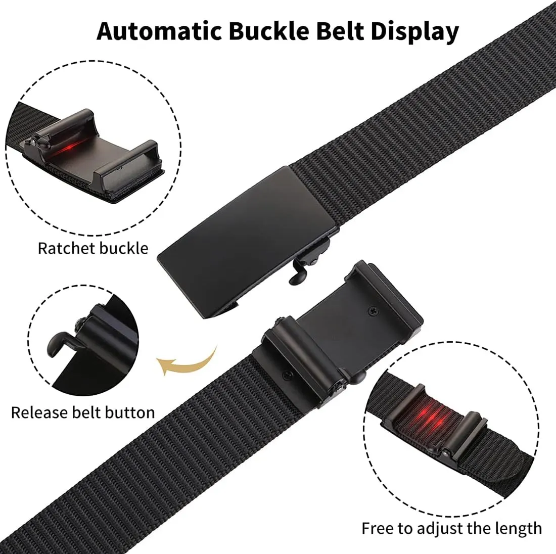 Men's Ratchet Web Belt with 1.3 inch Nylon Automatic Buckle for Casual Wear