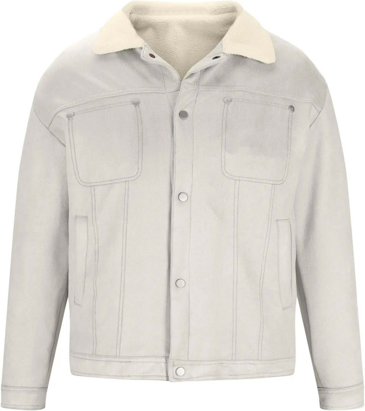 Men's Sherpa Lined Jacket Casual Suede Trucker Jacket Lapel Button Down Fleece Warm Winter Coats with Pockets