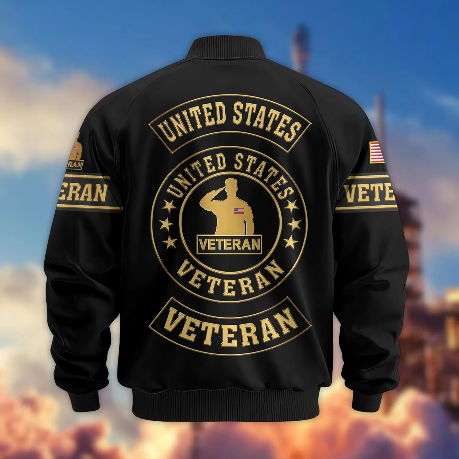 Men’s Veteran Varsity Jacket, Durable Military Bomber Jacket with Patriotic Detailing – Top Military Gifts