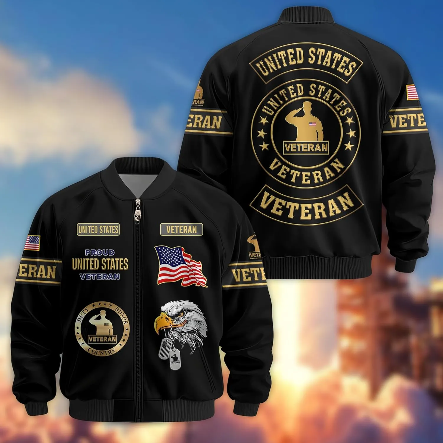 Men’s Veteran Varsity Jacket, Durable Military Bomber Jacket with Patriotic Detailing – Top Military Gifts