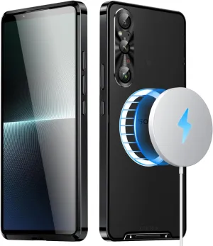 Metal Case for Sony Xperia 1 VI (2024), Military-Grade Metal Bumper Shockproof Translucent Cover Matte PC Back Cover with Magnetic Wireless Chager Camera Lens Protection (Black)