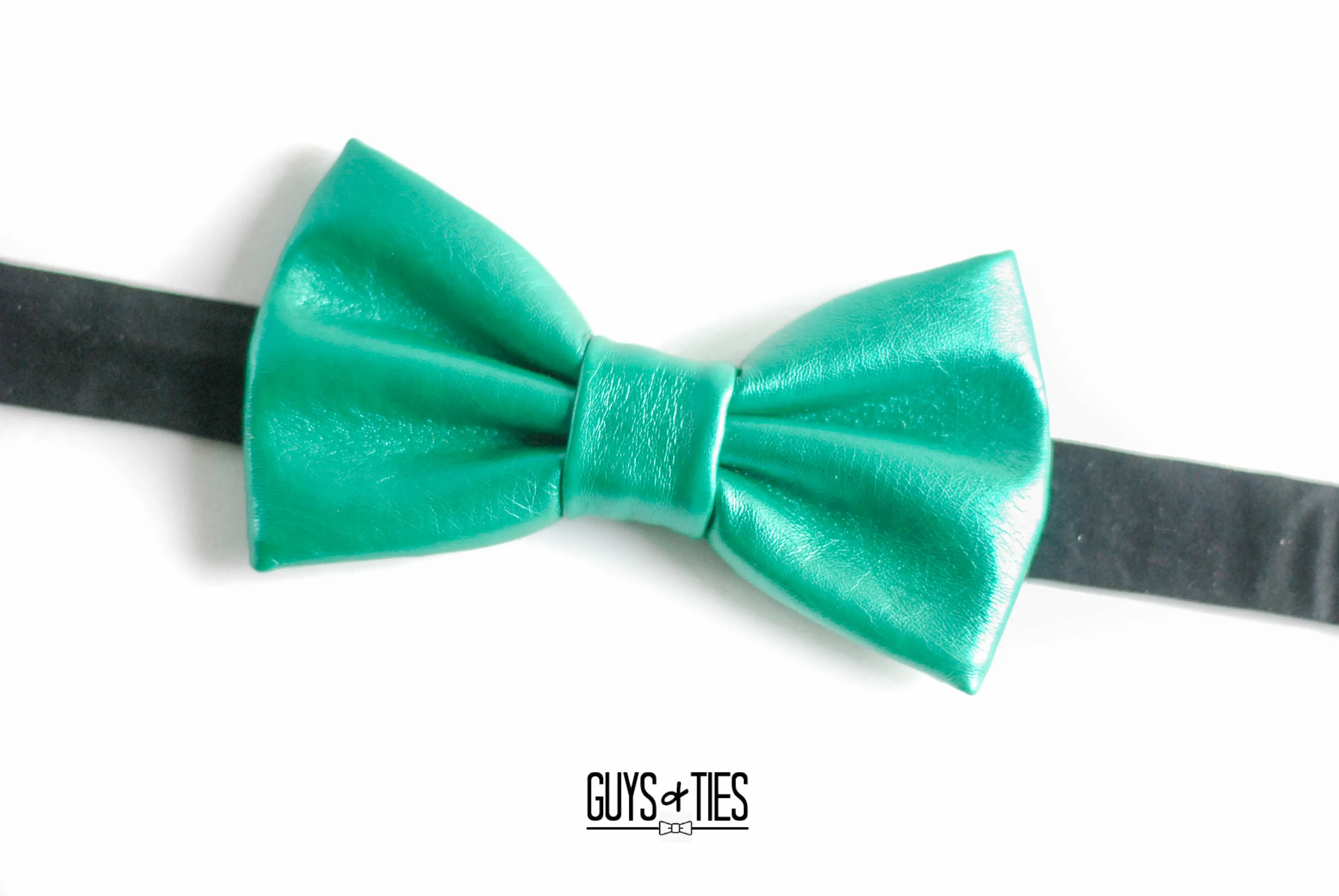 metallic emerald green faux leather bow tie