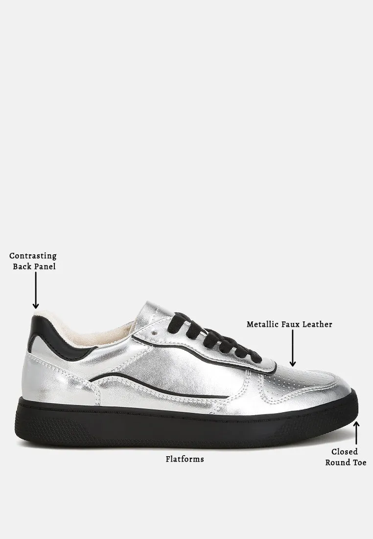 Metallic Faux Leather Everyday Sneakers By RUW