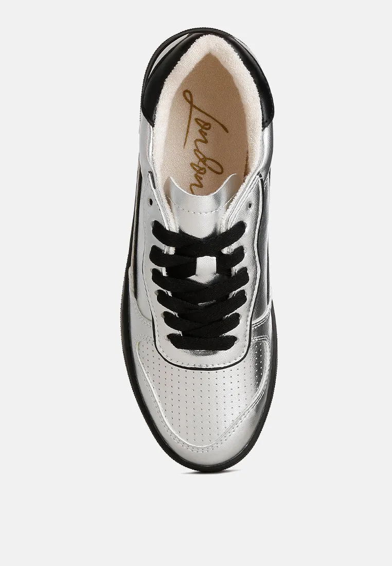 Metallic Faux Leather Everyday Sneakers By RUW