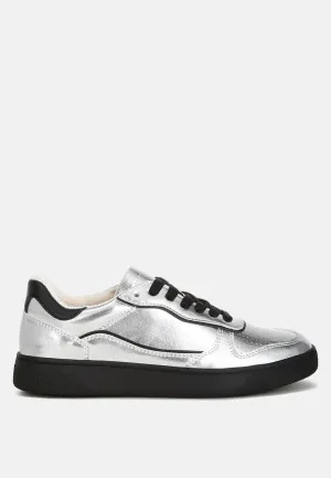 Metallic Faux Leather Everyday Sneakers By RUW