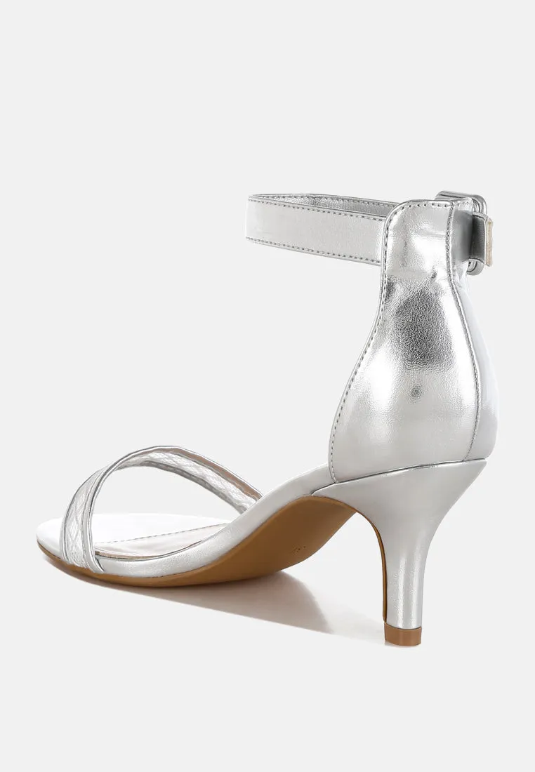 Metallic Faux Leather Kitten Heel Sandals By RUW