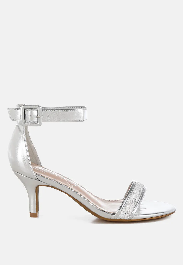 Metallic Faux Leather Kitten Heel Sandals By RUW