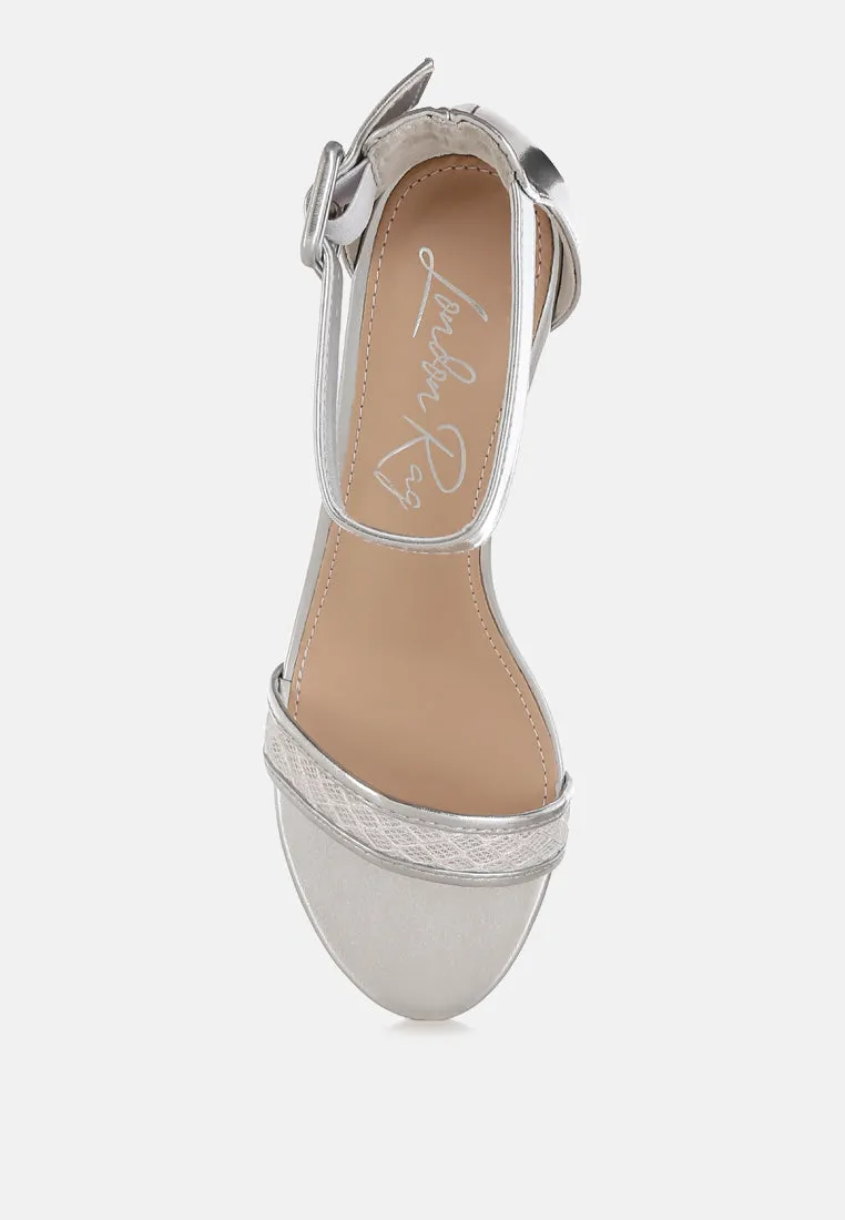Metallic Faux Leather Kitten Heel Sandals By RUW
