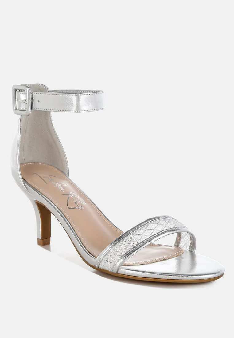 Metallic Faux Leather Kitten Heel Sandals By RUW