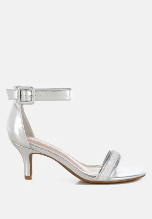 Metallic Faux Leather Kitten Heel Sandals By RUW