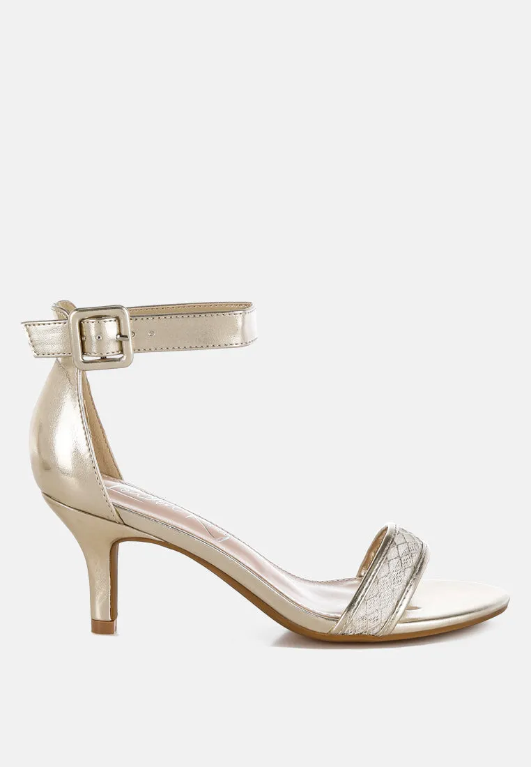 Metallic Faux Leather Kitten Heel Sandals By RUW