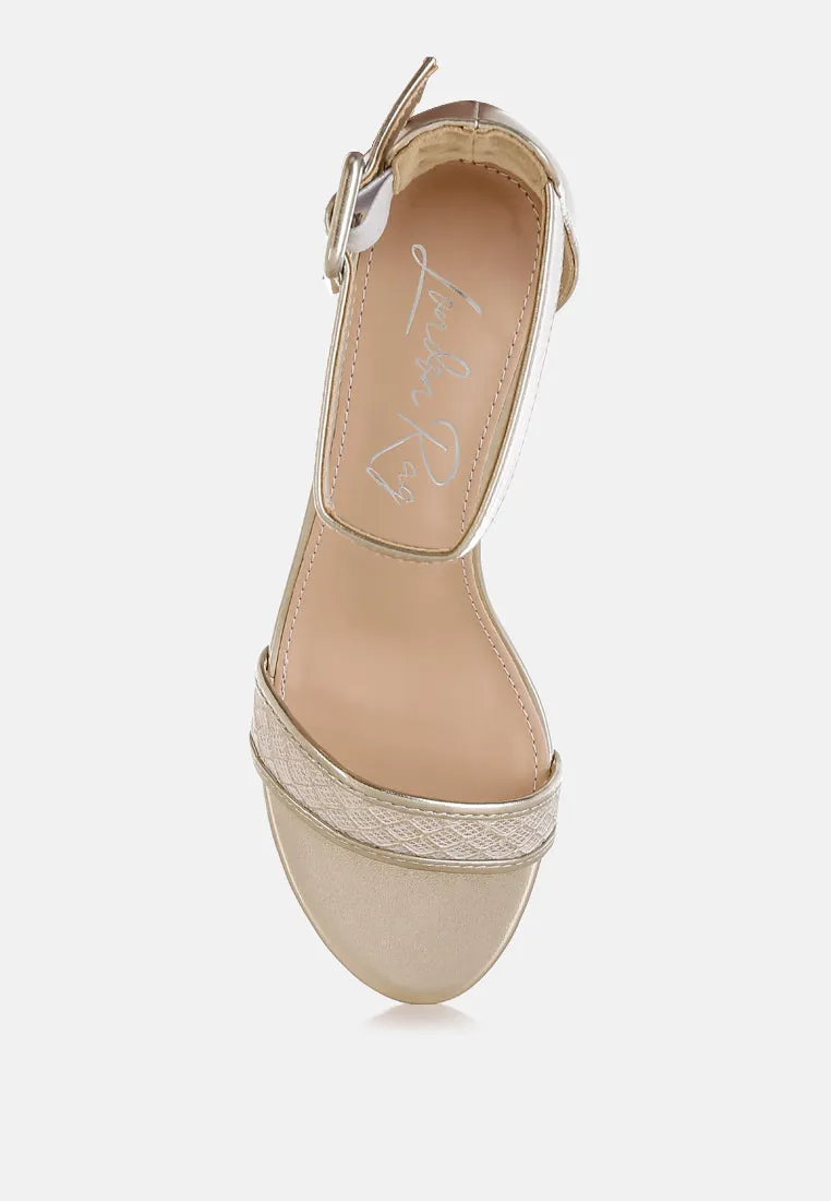 Metallic Faux Leather Kitten Heel Sandals By RUW