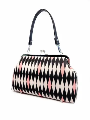 Midcentury Purse, Pink Harlequin Shoulder Bag, Large Kisslock Purse, Vintage Style Crossbody Bag, Novelty Purse, Gift for Her (Adjustable Crossbody)