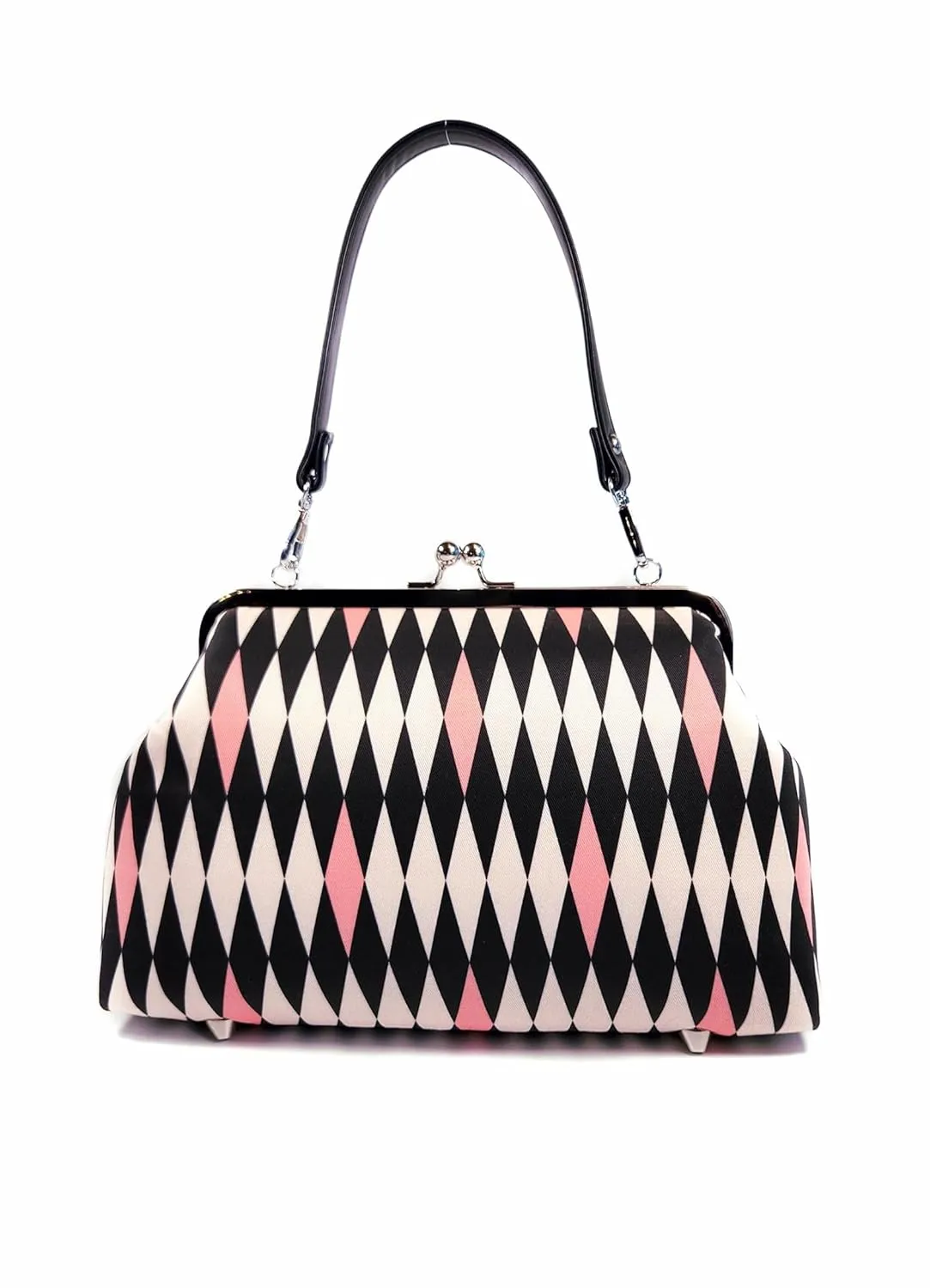 Midcentury Purse, Pink Harlequin Shoulder Bag, Large Kisslock Purse, Vintage Style Crossbody Bag, Novelty Purse, Gift for Her (Adjustable Crossbody)