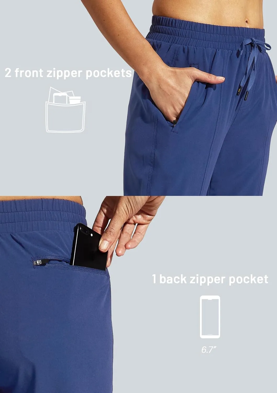MIER Women's Lightweight Joggers Hiking Pants Quick Dry Athletic Zipper Pockets Running Pant, Water Resistant