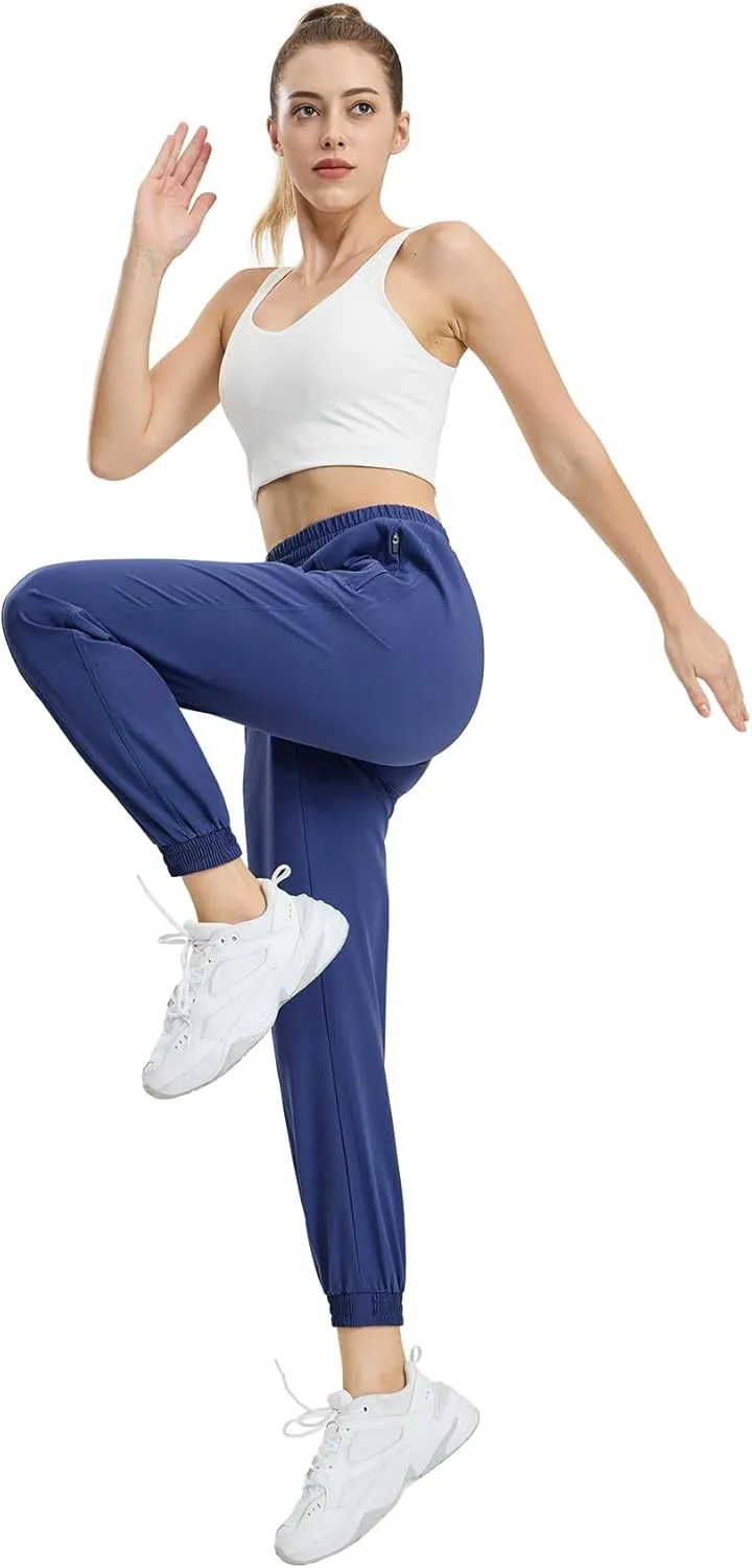 MIER Women's Lightweight Joggers Hiking Pants Quick Dry Athletic Zipper Pockets Running Pant, Water Resistant