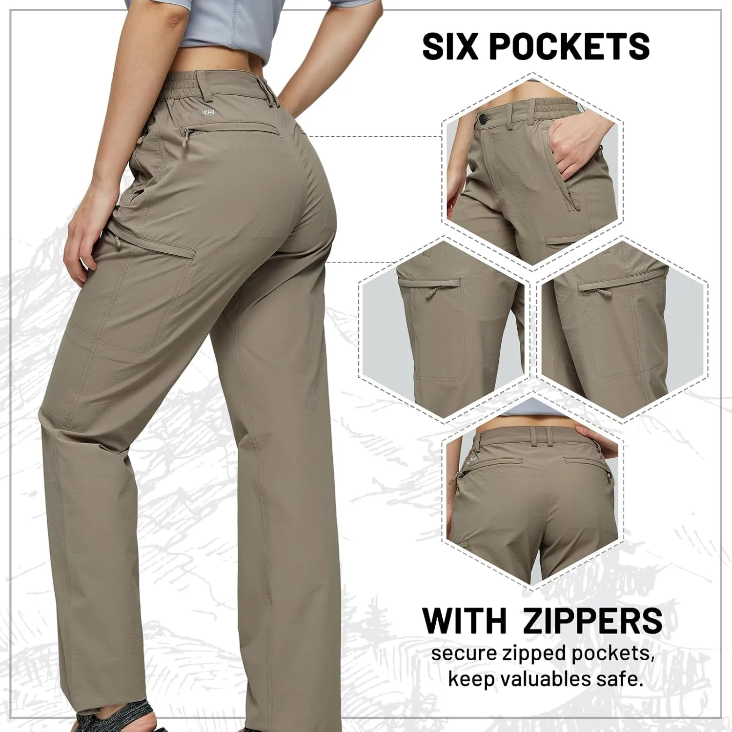 MIER Women's Quick Dry Cargo Pants Lightweight Tactical Hiking Pants with 6 Pockets, Stretchy and Water-Resistant