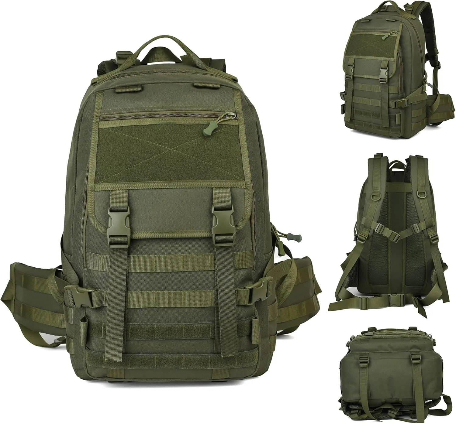 Military Tactical Backpack for Men, Molle Backpack 3 Day Bug Out Bag Assault Pack, Hiking Camping Fishing 35L Rucksack (Green)