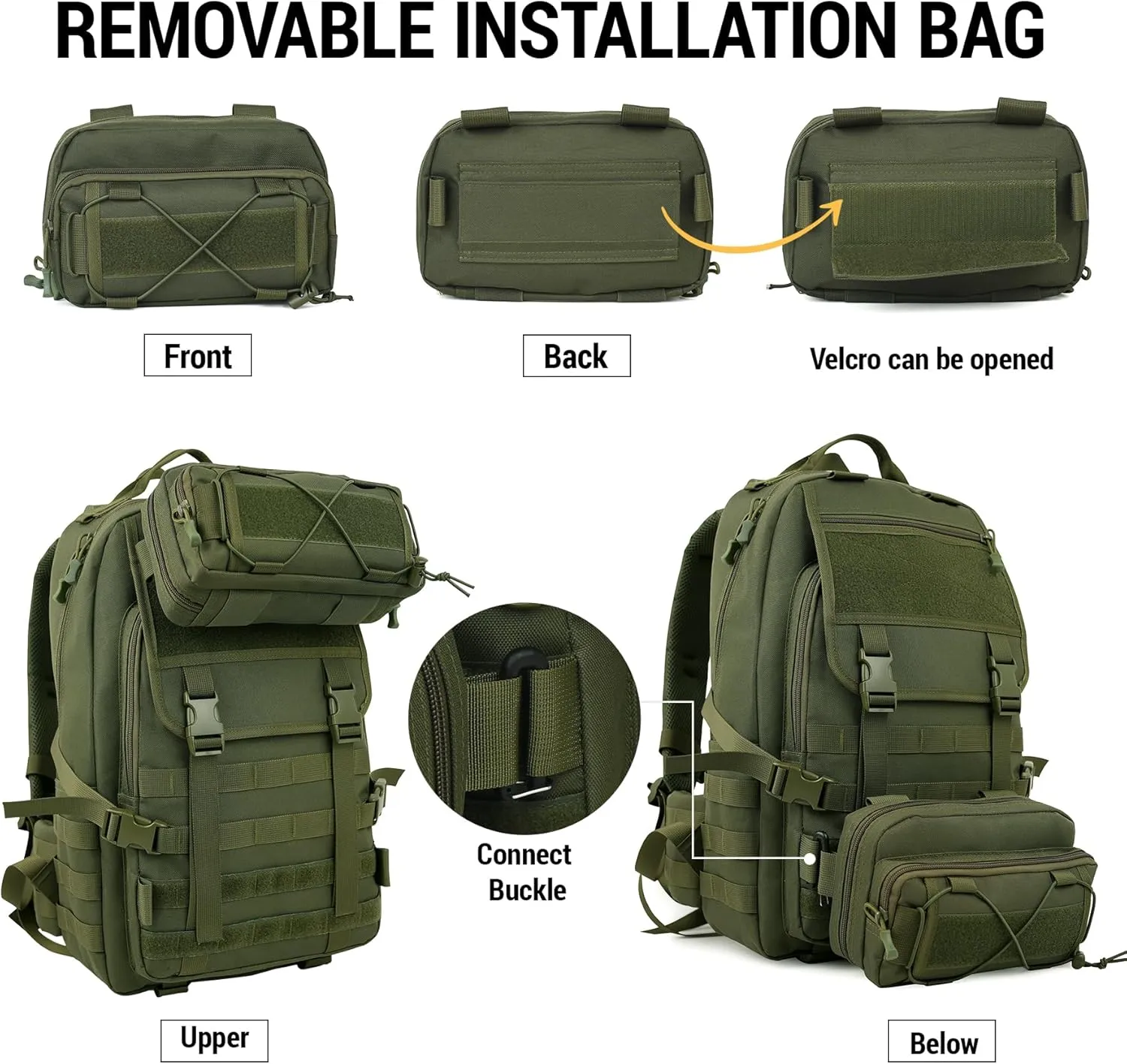 Military Tactical Backpack for Men, Molle Backpack 3 Day Bug Out Bag Assault Pack, Hiking Camping Fishing 35L Rucksack (Green)