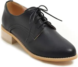 MIOKE Women's Casual Lace Up Oxford Brogues Round Toe Comfort Flat Low Heel Vintage School Oxfords Shoes