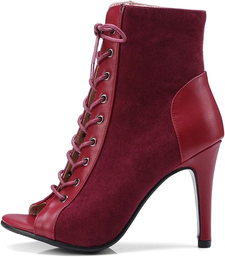 MIOKE Women's Peep Toe Dance Stilettos High Heels Sandals Fashion Sexy Lace Up Ladies Dress Pumps Ankle Booties